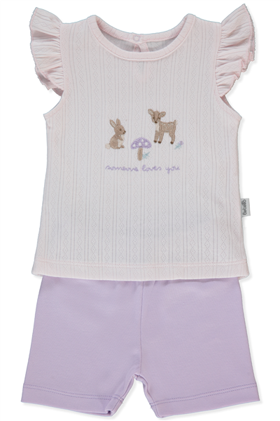 İNTERLOK ŞORTLU PİJAMA TAKIMI 2Lİ TAKIM (LOVES YOU) LİLA