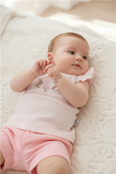 İNTERLOK ŞORTLU PİJAMA TAKIMI 2Lİ TAKIM (LOVES YOU) PEMBE