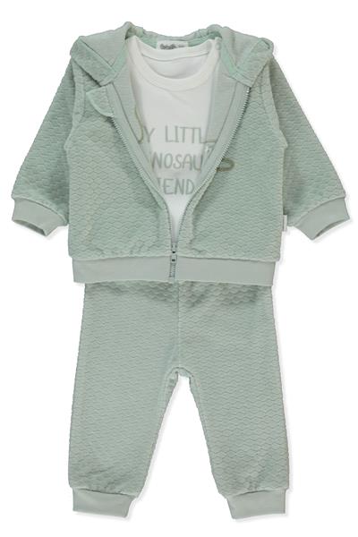 KADİFE FERMUARLI HIRKA 3LÜ TAKIM (DINOSAUR) MİNT