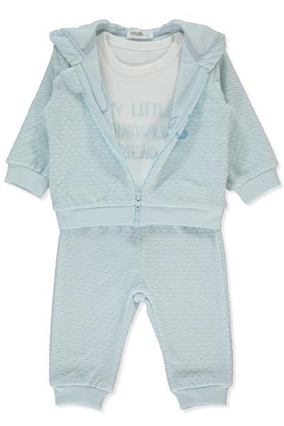 KADİFE FERMUARLI HIRKA 3LÜ TAKIM (DINOSAUR) MAVİ