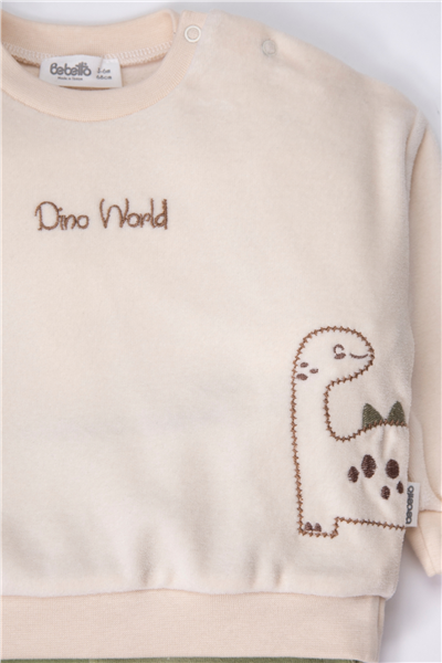 KADİFE PATİKSİZ PANTOLON 2Lİ TAKIM (CUTE DINO) BEJ