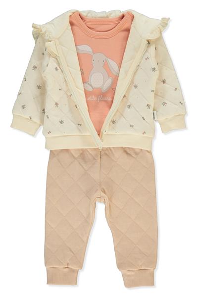 KAPİTONE KAPŞONLU HIRKA 3LÜ TAKIM (PETITE FLEURS) BEJ