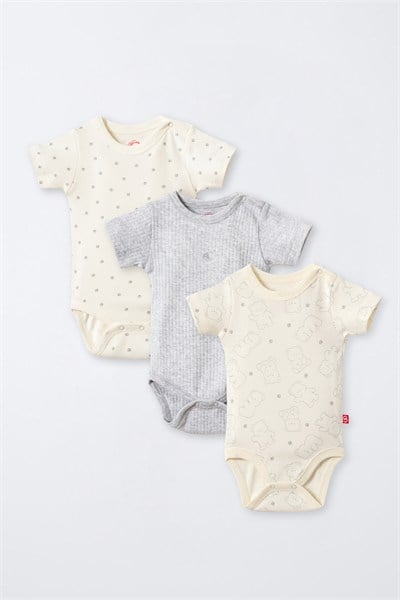 KISA KOLLU BODY 3LÜ (CUTE BEAR) GRİ MELANJ