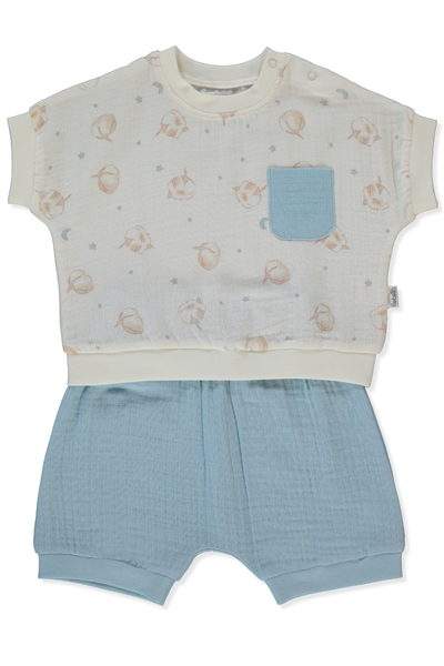 MÜSLİN ŞORTLU PİJAMA TAKIMI 2Lİ (PILLOWY) MAVİ