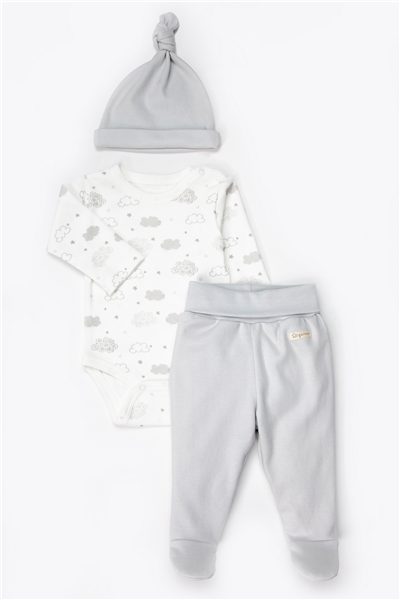 ORGANİK İNTERLOK BODY SET 3LÜ (ORGANIC DREAM) GRİ