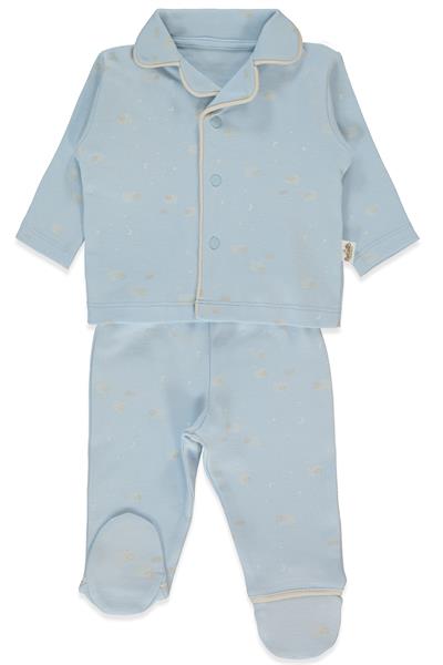 ORGANİK İNTERLOK PATİKLİ PİJAMA TAKIMI 2Lİ (ORGANIC SLEEPY SHEEPY) MAVİ