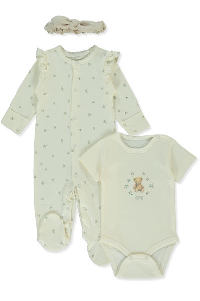 ORGANİK İNTERLOK PATİKLİ TULUM SET 3LÜ (ORGANIC CUTE BEAR) EKRU