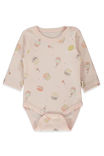 ORGANİK İNTERLOK UZUN KOLLU BODY AY (ORGANIC CUPCAKES) PEMBE