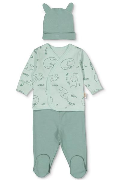 ORGANİK İNTERLOK ZIBIN SET 3LÜ (ORGANIC SLEEPY CAT) YEŞİL