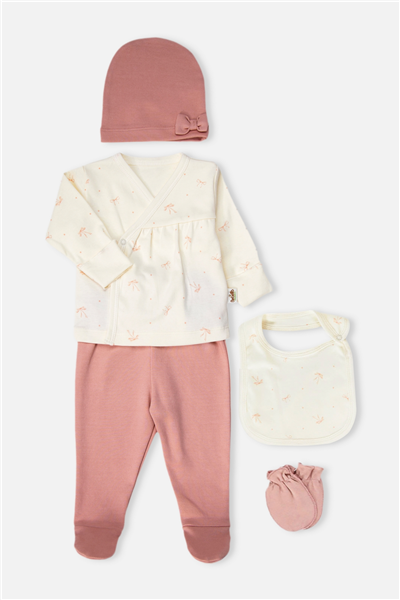 ORGANİK İNTERLOK ZIBIN SET 5Lİ (ORGANIC WELCOME BABY) GÜL KURUSU