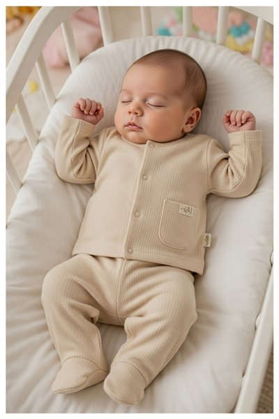 ORGANİK RAPORLU İNTERLOK PATİKLİ PİJAMA TAKIMI 2Lİ (ORGANIC BE NATURE) BEJ