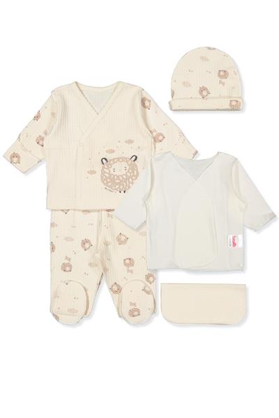 ORGANİK RAPORLU İNTERLOK PREMATURE ZIBIN SET 5Lİ (ORGANIC LITTLE LAMB) EKRU