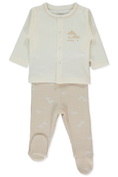 ORGANİK RAPORLU KAŞKORSE PATİKLİ PİJAMA TAKIMI 2LI (ORGANIC BORN WITH LOVE) BEJ