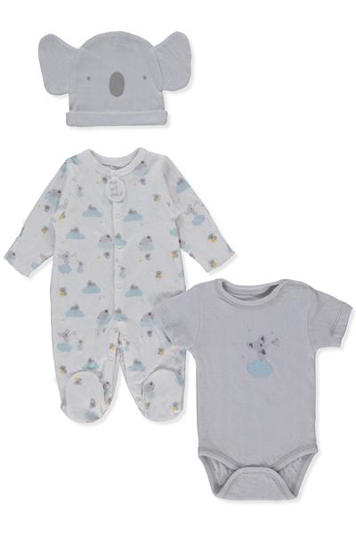 ORGANİK SÜPREM DOUBLE PATİKLİ TULUM SET 3LÜ (ORGANIC STARS AND KOALAS) GRİ