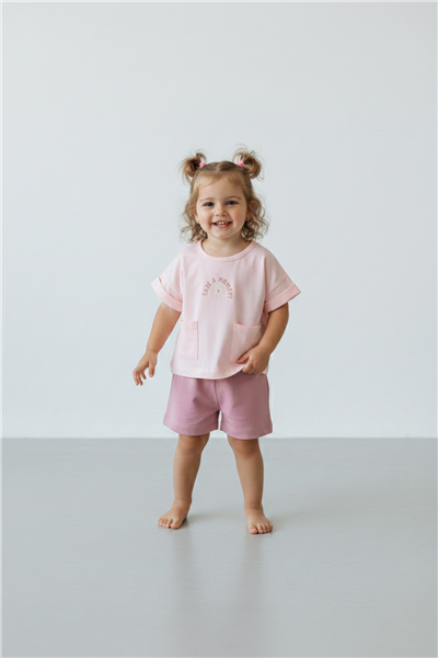 PİKE ŞORT 2Lİ TAKIM (COLORFUL MOMENT) PEMBE