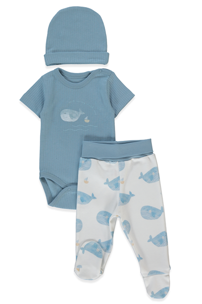 RAPORLU İNTERLOK BODY SET 3LÜ (SAIL AWAY) İNDİGO