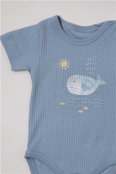RAPORLU İNTERLOK KISA KOLLU BODY AY (SAIL AWAY) İNDİGO