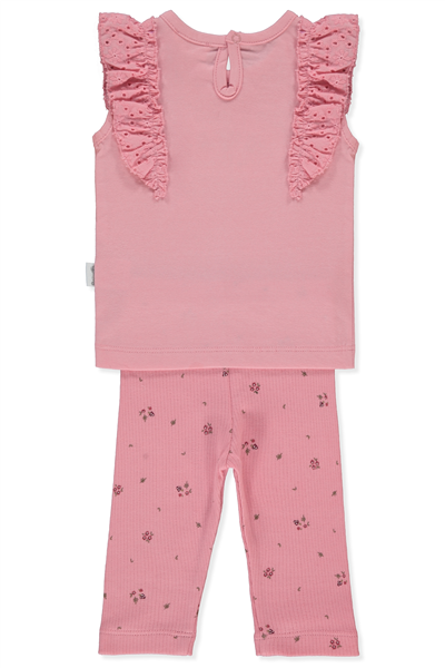 RAPORLU İNTERLOK TAYT 2Lİ TAKIM (LOVELY FLOWERS) PEMBE