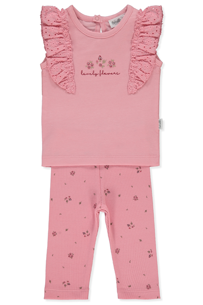 RAPORLU İNTERLOK TAYT 2Lİ TAKIM (LOVELY FLOWERS) PEMBE