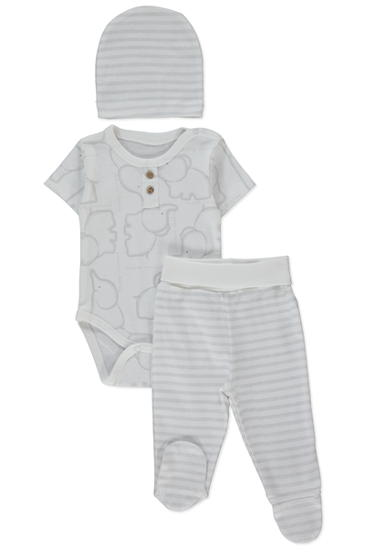RİBANA BODY SET 3LÜ (HAPPY ANIMAL) GRİ MELANJ