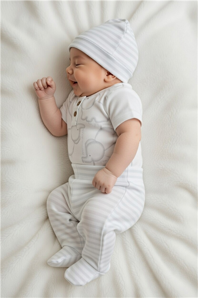 RİBANA BODY SET 3LÜ (HAPPY ANIMAL) GRİ MELANJ