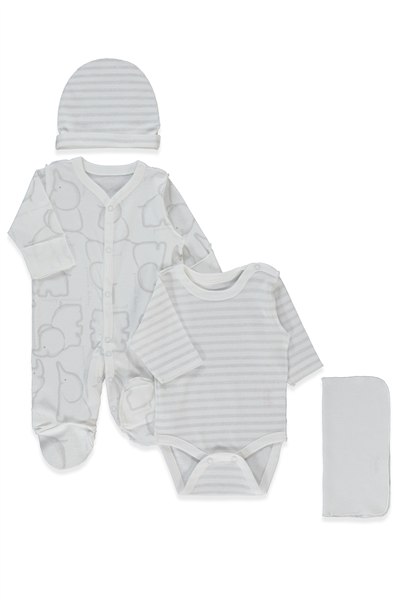 RİBANA PREMATURE TULUM SET 4LÜ (HAPPY ANIMAL) GRİ MELANJ