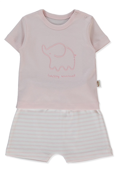 RİBANA ŞORTLU PİJAMA TAKIMI 2Lİ (HAPPY ANIMAL) PEMBE