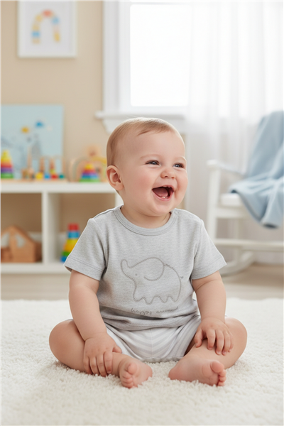 RİBANA ŞORTLU PİJAMA TAKIMI 2Lİ (HAPPY ANIMAL) GRİ MELANJ