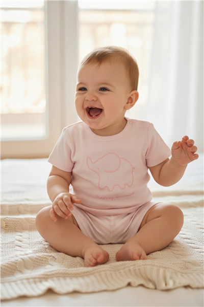 RİBANA ŞORTLU PİJAMA TAKIMI 2Lİ (HAPPY ANIMAL) PEMBE