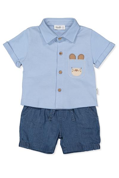 TENCEL ŞORT 2Lİ TAKIM (COLORED LINES) MAVİ