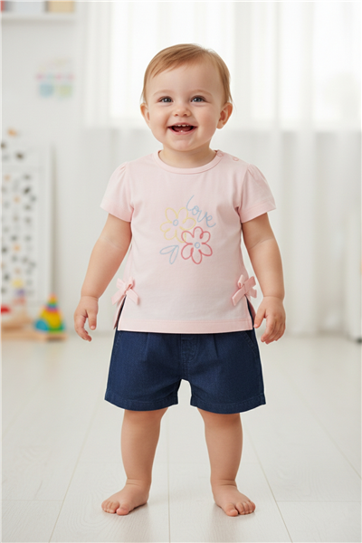TENCEL ŞORT 2Lİ TAKIM (FLOWER GIRL) LACİVERT