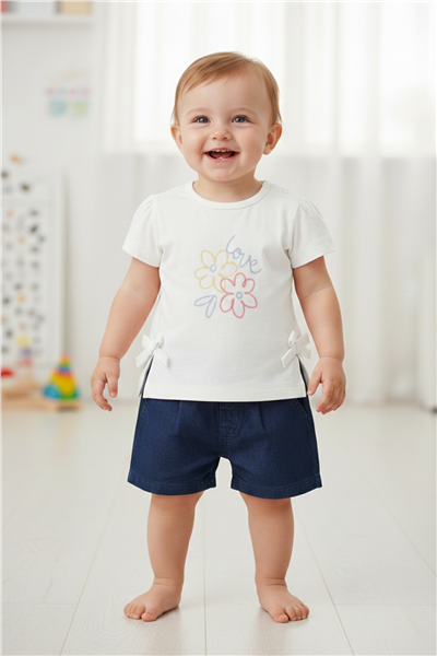 TENCEL ŞORT 2Lİ TAKIM (FLOWER GIRL) MAVİ