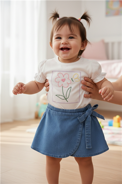 TENCEL ŞORT ETEK 2Lİ TAKIM (FLOWER GIRL) MAVİ