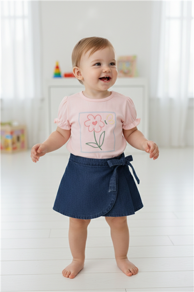 TENCEL ŞORT ETEK 2Lİ TAKIM (FLOWER GIRL) LACİVERT