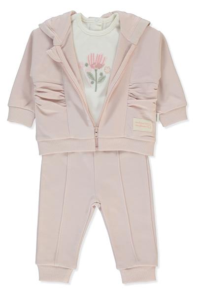 ÜÇ İP KAPŞONLU HIRKA 3LÜ TAKIM (RETRO FLOWER) PUDRA