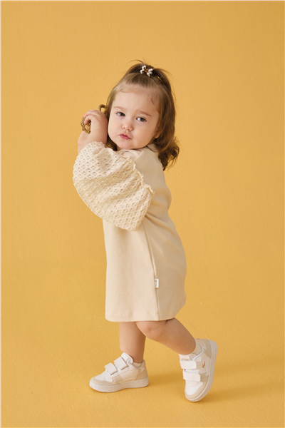 WAFFLE ELBİSE (LACY GIRL) BEJ