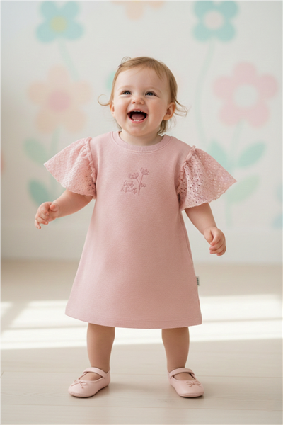 WAFFLE ELBİSE (LACY GIRL) PEMBE