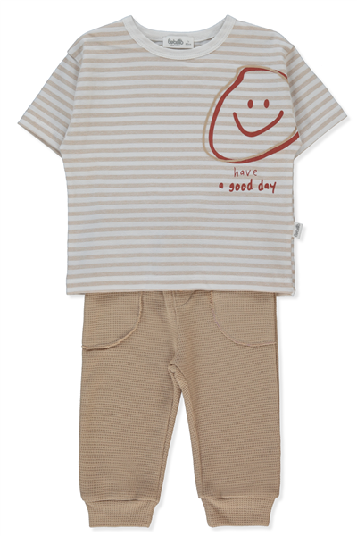 WAFFLE PANTOLON 2Lİ TAKIM (STRIPED) BEJ