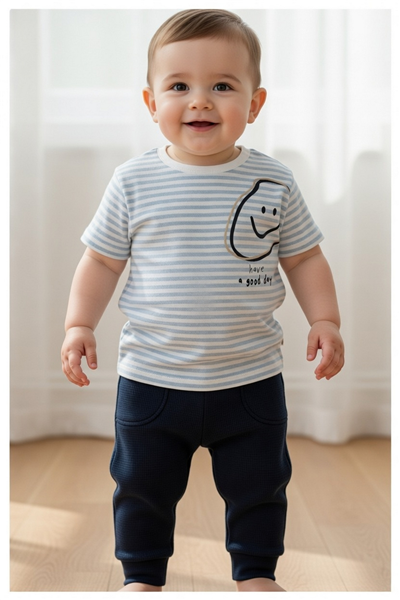 WAFFLE PANTOLON 2Lİ TAKIM (STRIPED) MAVİ