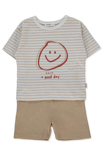 WAFFLE ŞORT 2Lİ TAKIM (STRIPED) BEJ