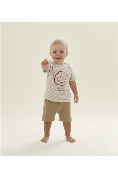 WAFFLE ŞORT 2Lİ TAKIM (STRIPED) BEJ