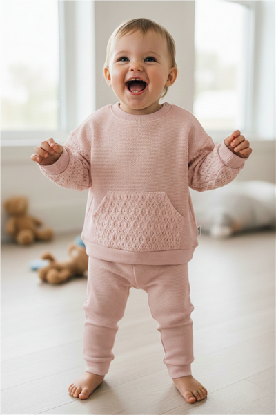 WAFFLE SWEAT 2Lİ TAKIM (LACY GIRL) PEMBE