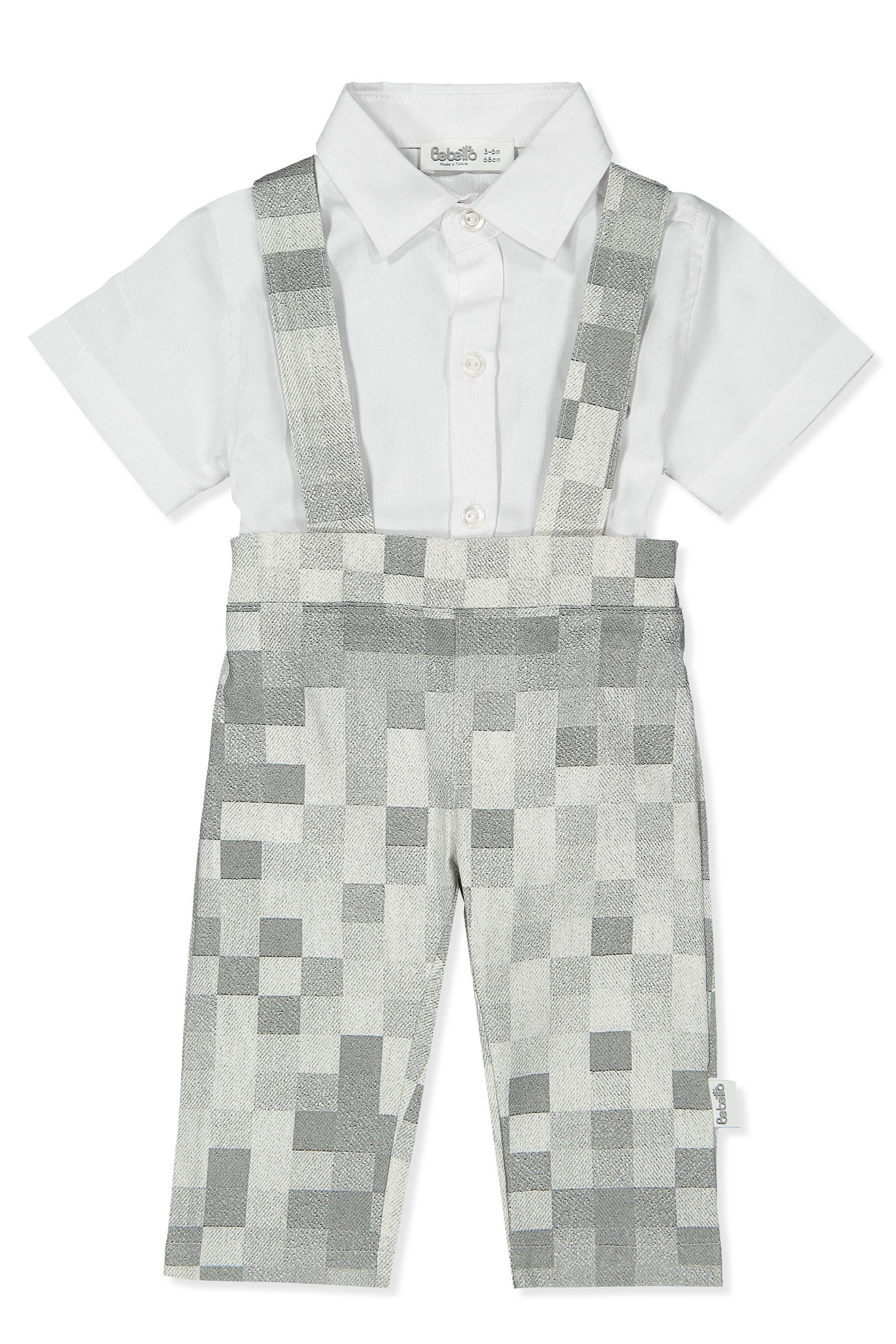 DOKUMA ASKILI PANTOLON 2Lİ TAKIM (SQUARE BOY) GRİ