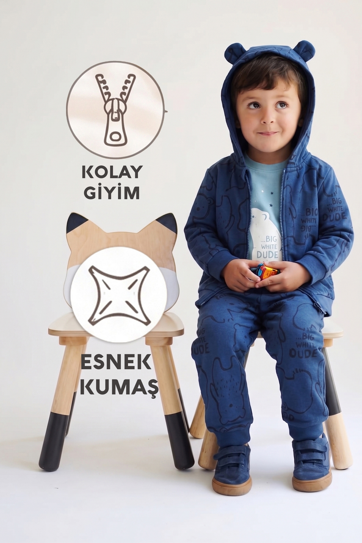 İKİ İP KAPŞONLU HIRKA 3LÜ TAKIM (BIG DUDE) İNDİGO