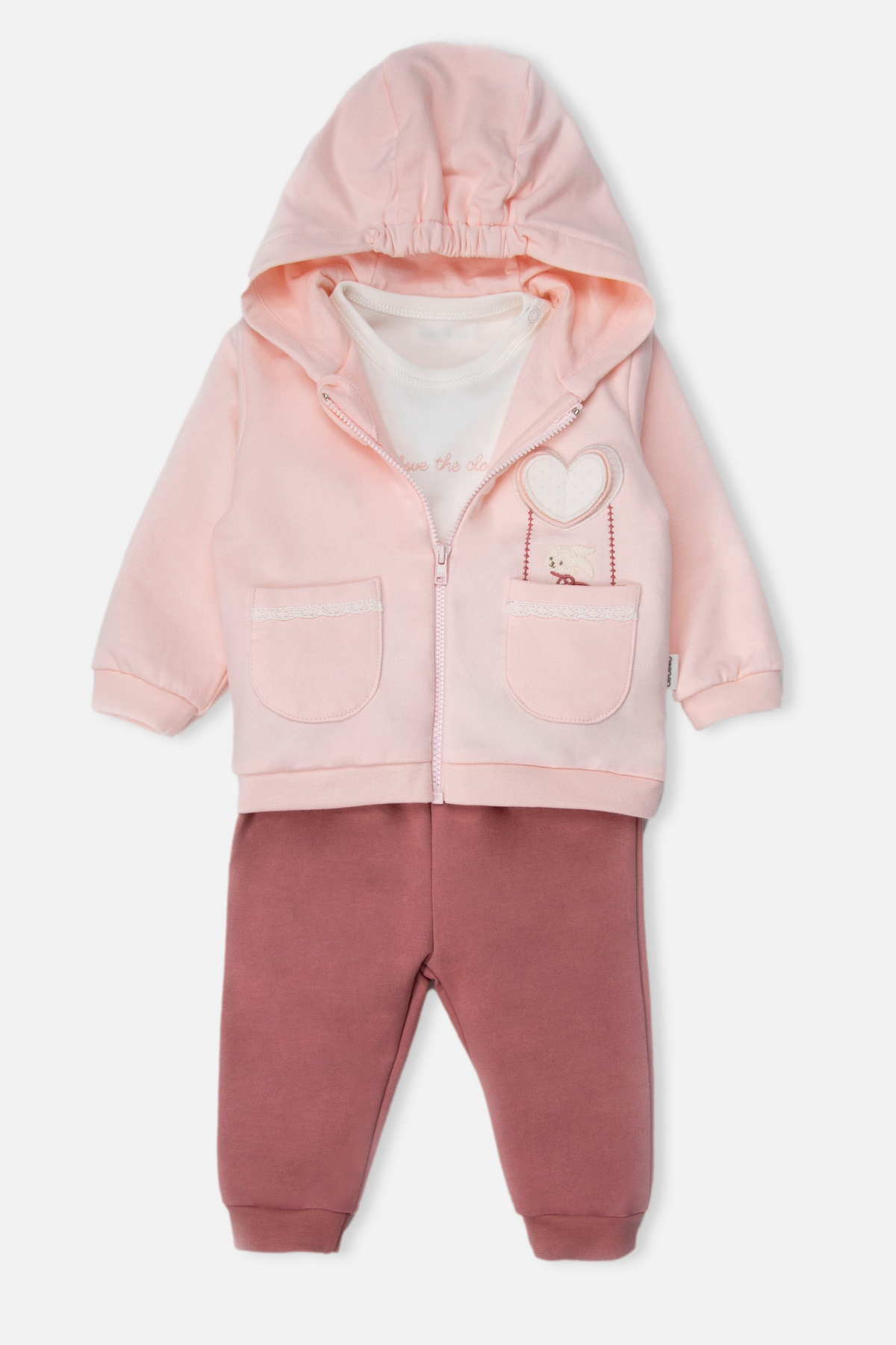 İKİ İP KAPŞONLU HIRKA 3LÜ TAKIM (THE CLOUDS) PEMBE