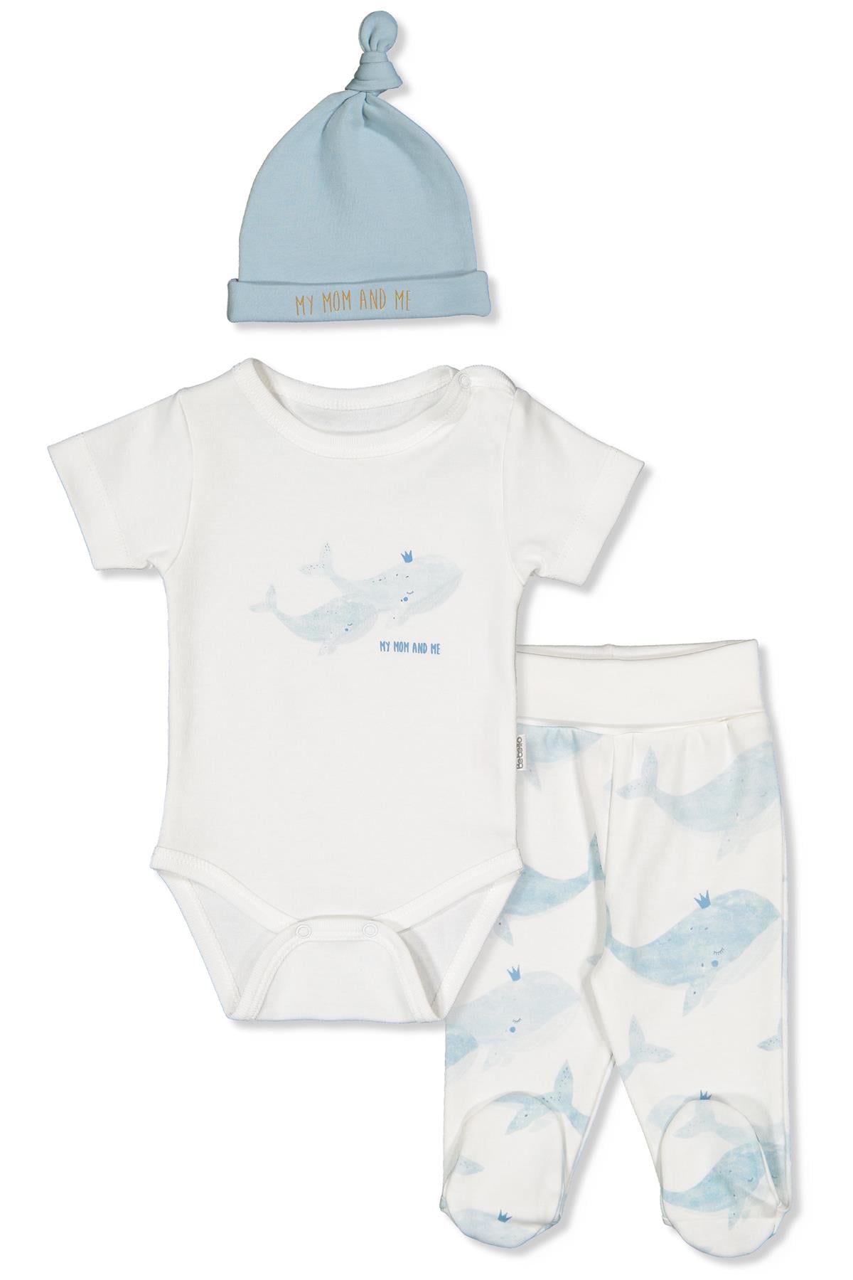 İNTERLOK BODY SET 3LÜ (WHALES) MAVİ