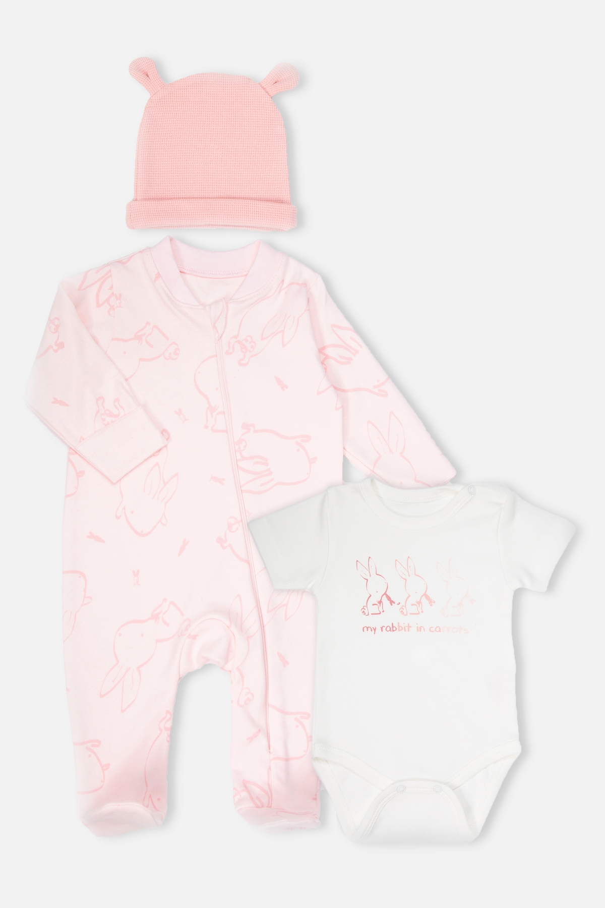 İNTERLOK PATİKLİ TULUM SET 3LÜ (RABBIT AND CARROTS) PEMBE