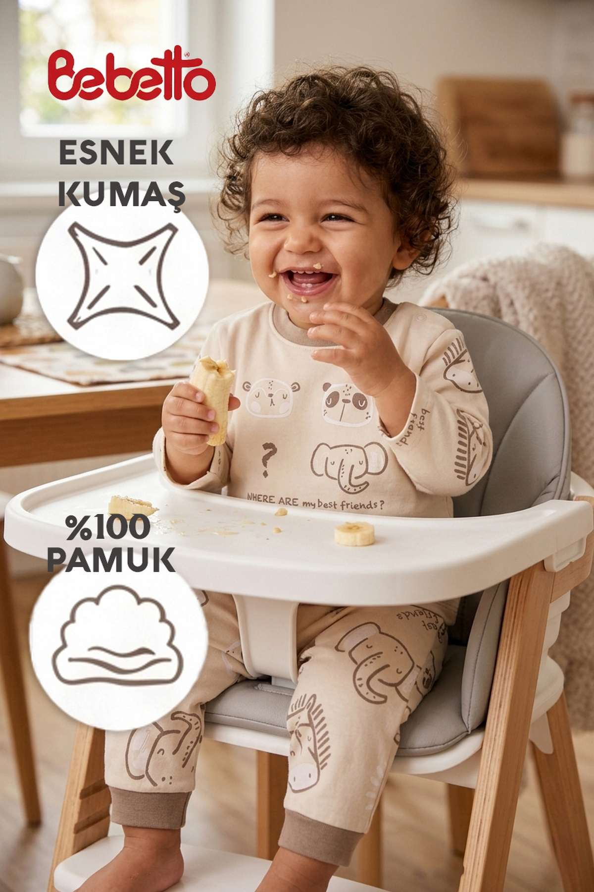 İNTERLOK PATİKSİZ PİJAMA TAKIMI 2Lİ (BEST FRIENDS) BEJ