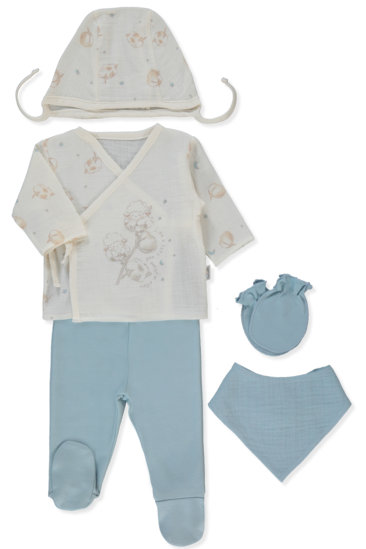 MÜSLİN ZIBIN SET 5Lİ (PILLOWY) MAVİ