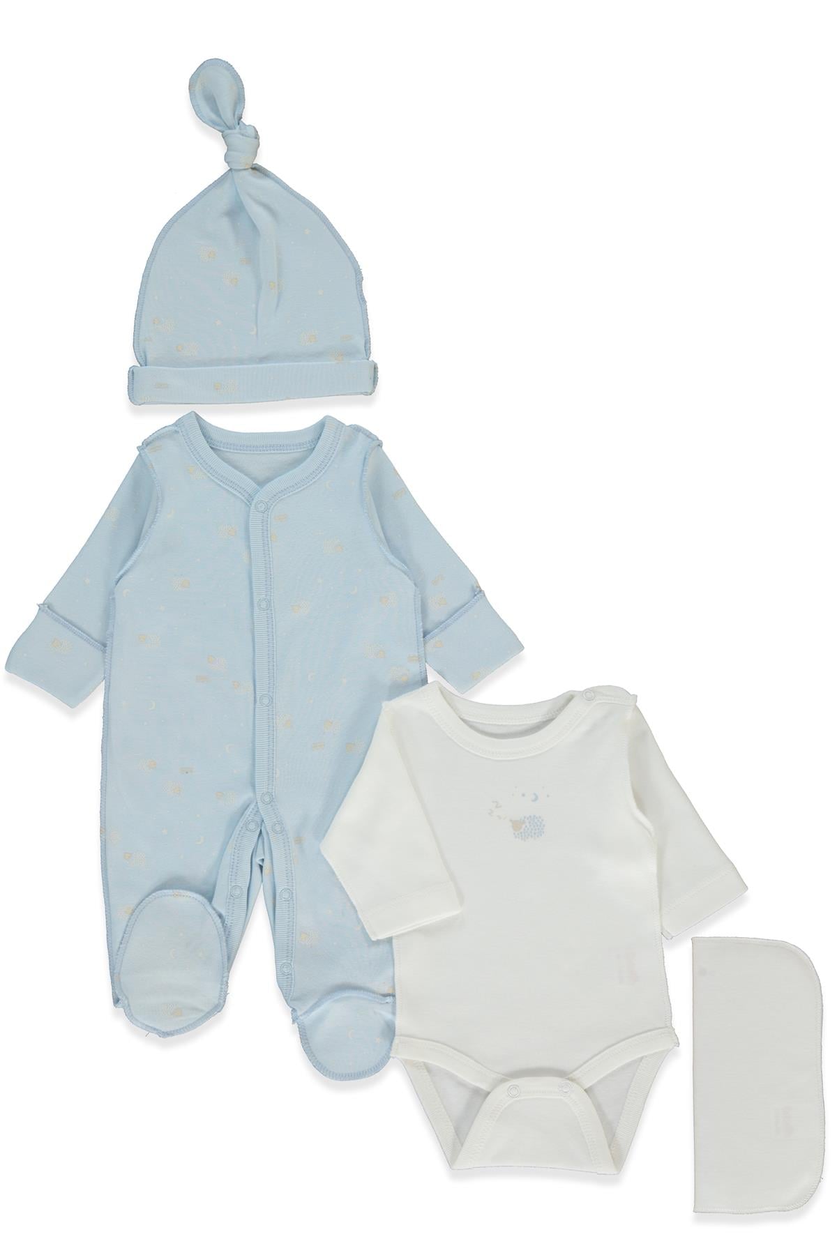 ORGANİK İNTERLOK PREMATURE TULUM SET 4LÜ (ORGANIC SLEEPY SHEEPY) MAVİ